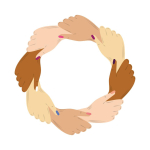 Circle of women's hands interlocked