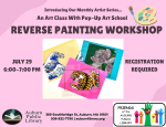three examples of reverse painting with wave, tiger, and flower