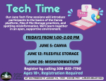 cartoon laptop and technology with information about the june Tech time series