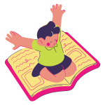 A child flying on a book.