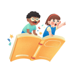 children flying on a book