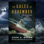 cover of the gales of november on a background of a stormy sea.