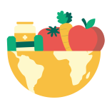 An image of food sitting in a half globe.