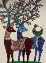 Gond painting by artist Sunanda Suhay featuring two deer