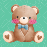 Baby Rhyme Time Logo: Brown teddy bear in front of teal background. 