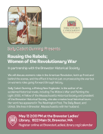A woman in Revolutionary War attire raises her fist.