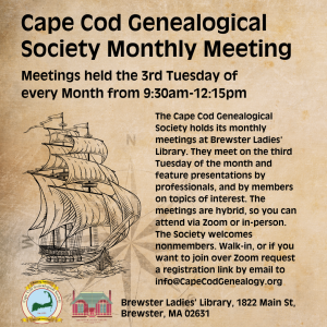 Cape Cod Genealogical Society Monthly Meeting image