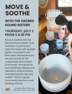 A woman leans over a variety of crystal sound bowls.