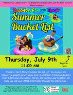 “Puppets, Paul & Mary’s Summer Bucket List” is a musical and interactive puppet variety show s