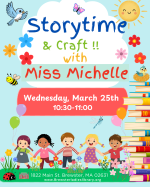 Read stories, sing songs, get up and move and make a Super Duper craft! Story time will be in the Au