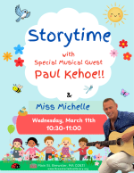 Join Miss Michelle and special musical guest, Paul Kehoe for a fun and interactive storytime filled 