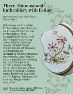 An example of the floral embroidery project that will be done in class.