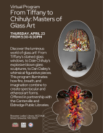 A stained glass Tiffany lamp and a Chihuly sculpture.