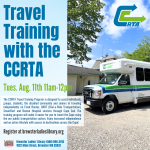 A CCRTA bus under a blue sky.