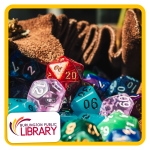a close-up of a pile of multi-colored, 20-sided dice