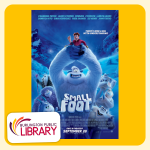 Movie poster for the 2018 animated movie Smallfoot, with animation of yetis on top of a mountain