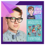 Author Damian Alexander, a white man with blond hair and dark glasses, sits in front of a pink backg