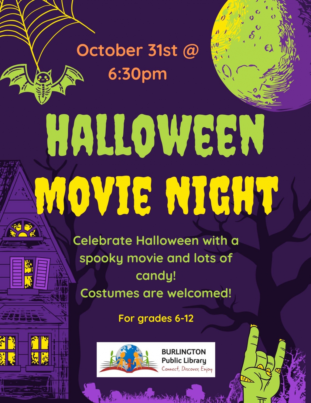 10/31/2022 Teen Event Halloween Movie Night Burlington Public Library