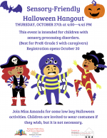Sensory Friendly Halloween Hangout (Best for PreK-Grade 5)