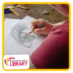 a tween works on a pencil drawing of a human eye
