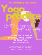 fuchsia background with cartoon yoga figure posing