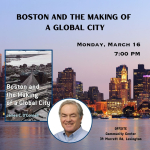 Boston skyline, author and book cover