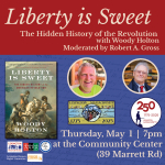 Author, moderator and book cover.