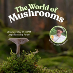 Speaker and mushrooms in background