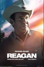 Dennis Quaid dressed as Ronald Reagan in a cowboy hat
