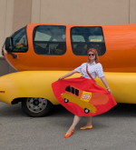 woman in front of Wienermobile