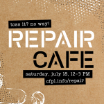 An image with a brown background that says "Repair Cafe" and has the event information.
