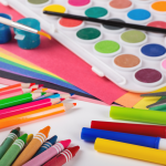 An image with several colorful art supplies.