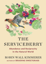 two birds on serviceberry branch.