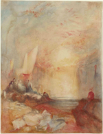 Painting featuring fish market in golden colors