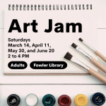 Paints, paper, and paint brushes.