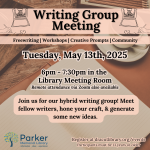 May 13th Writing Group meeting from 6-7:30pm