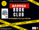 Black background with caution tape and the title Banned Book Club.