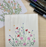Colorful floral stencil on wood