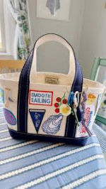 small tote bag with colorful patches