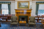 The fireplace in the Kendig Room.