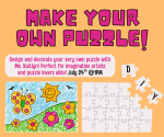 A blank puzzle next to a hand-drawn puzzle with butterflies on it. 