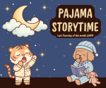 Two sleepy animals in their pajamas under a moon and stars