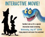 Silhouette of Nick Wilde and Judy Hopps next to the blue snake, title, date, and description