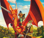 Knight riding red dragon