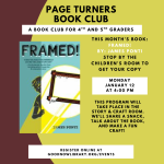 Book club flyer for January 12 at 4pm with image of book Framed by James Ponti
