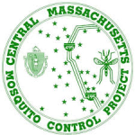 logo featuring mosquito, map of massachusetts and state seal