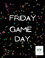 poster black with confetti that says Friday Game Day