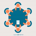 color icon of stylized people in a meeting around a table. Designed by Freepik