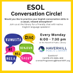 flyer with speech bubbles of hello in various languages.