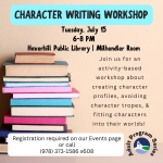 Character Writing Workshop flyer.